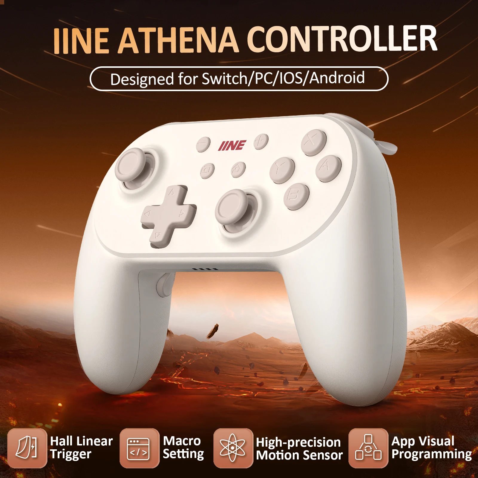 IINE Athena Controller Compatible With Switch/PC/IOS/Android with Hall Effect Trigger Support Macro&Turbo Wireless Controller