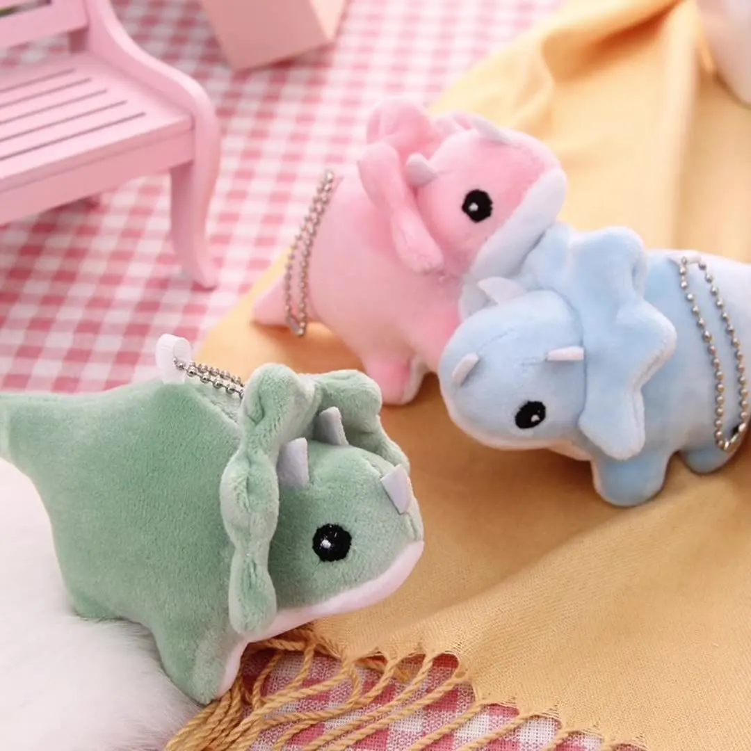 New Cute Simulation Dinosaur Plush Key Chain Pendant Cartoon Triceratops Plush Doll Backpack Decoration Pendant Birthday Gifts