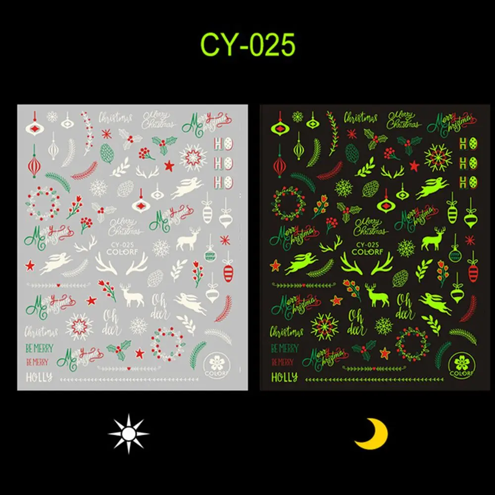 

Santa Claus Winter Glow in the Dark Christmas Nails Stickers DIY Nail Decor Luminous Nail Stickers Fluorescent Nail Decals