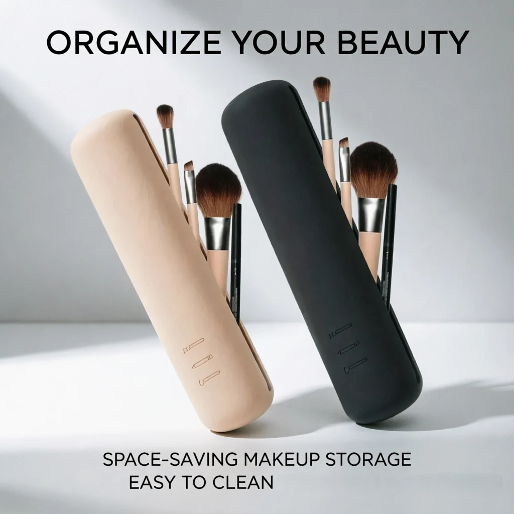 Silicone Makeup Brush Holder with Magnetic Closure – Waterproof & Dustproof Travel Case for Brushes, Eyeshadow & Brow Tools