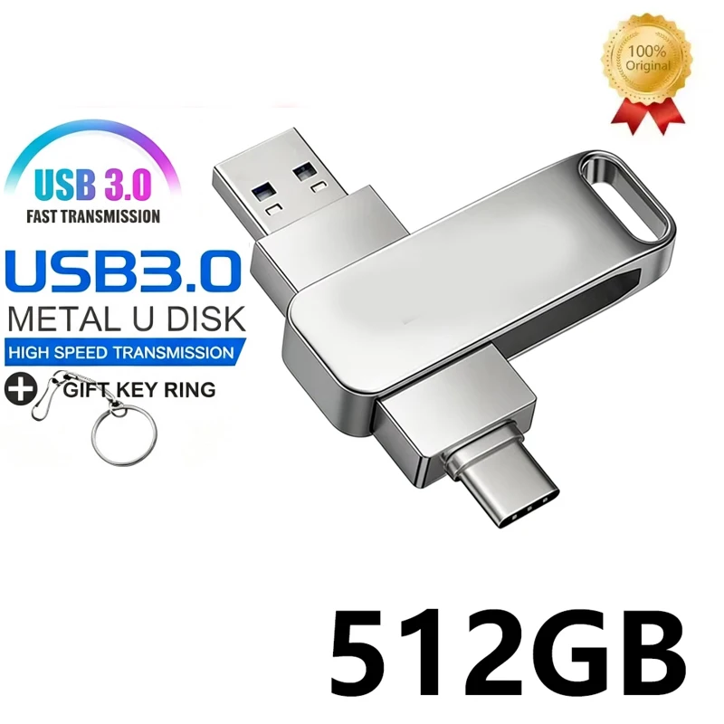 2026 Metal Flash Drive USB 3.0 High Speed Transfer Portable Waterproof U Disk 512GB OTG Pen Drive For Phone Computer