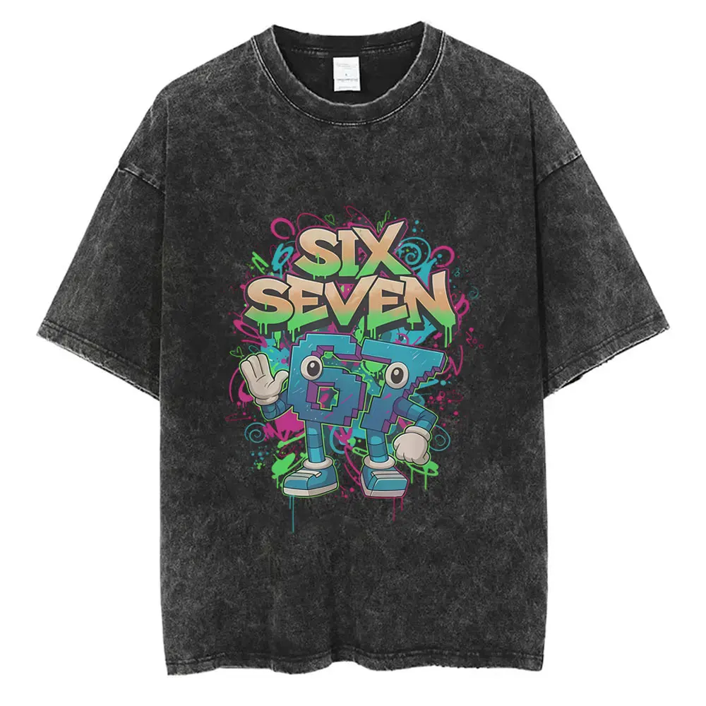 

Funny Italian Brainrot Six Seven 67 Number Vintage Washed T-shirt Men Women Casual Humor T Shirts Male Fashion Oversized Tshirt