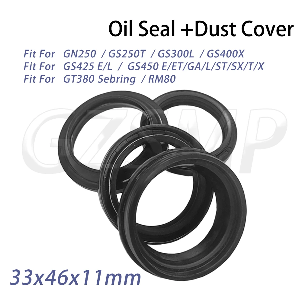 

Front Fork Damper Oil Seal 33x46x11 Dust Seal Fit for Suzuki GS450 GA/T/ST/SX GN250 RM80 GS300L GS425