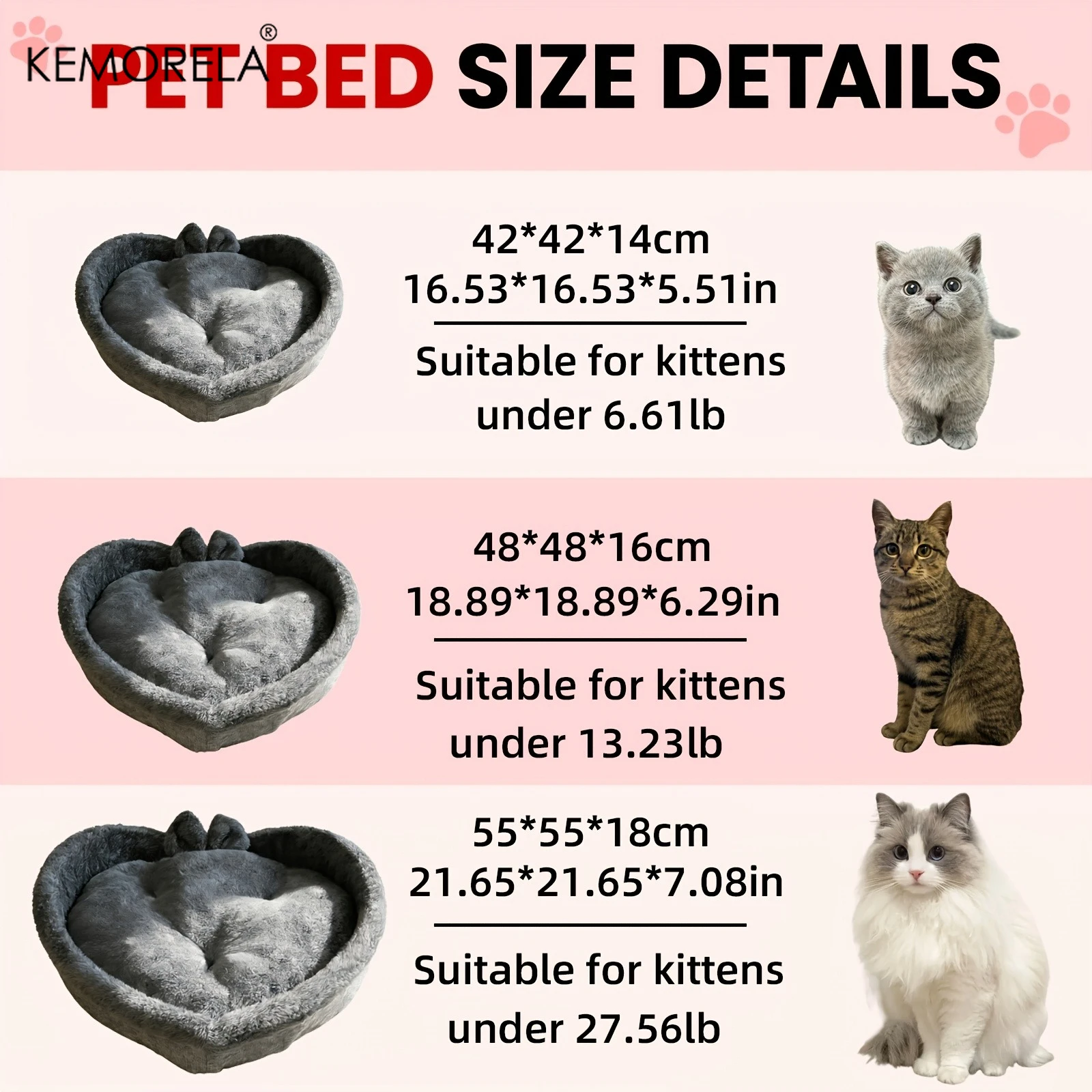 Super süßes, herzförmiges Katzennest, Haustierbett aus bequemem und weichem Stoff mit dicker Samtfüllung, das perfekte Geschenk für Katzen. – Detail 2