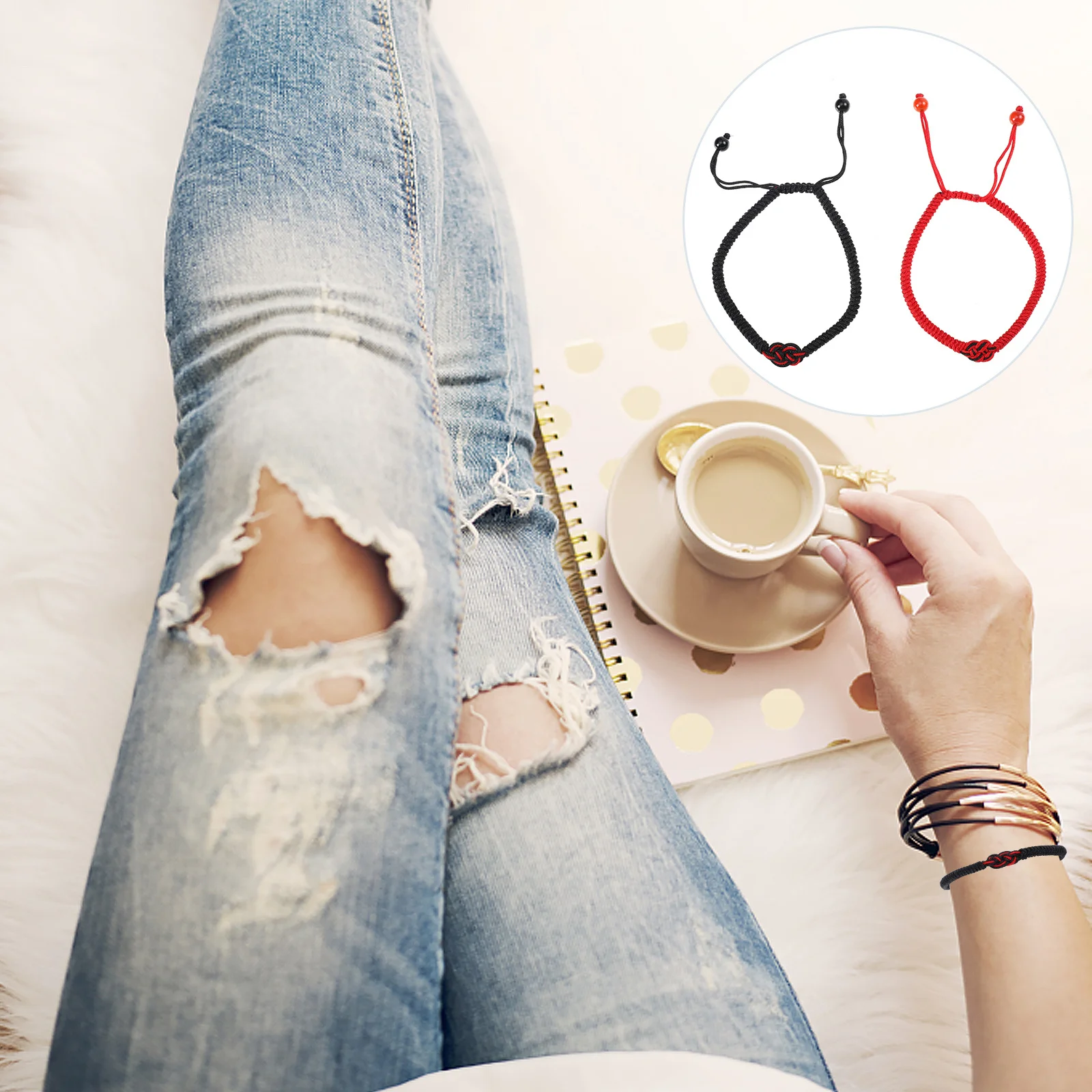 

2Pcs Braided Couple Bracelet Concentric Knot Wristband Adjustable Simple Design Romantic Gift for Girlfriend Boyfriend Wedding