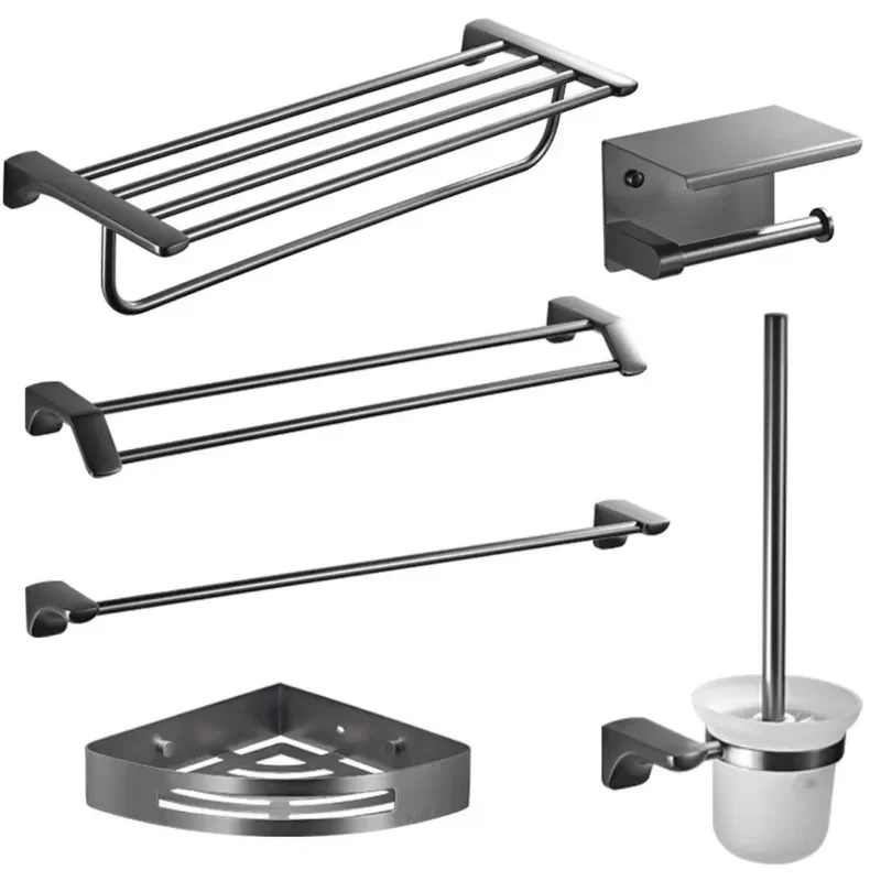 SUS304 Stainless Steel Bathroom Accessories Set, Modern Gunmetal Grey 6-Piece Wall Mounted Bathroom Hardware Set