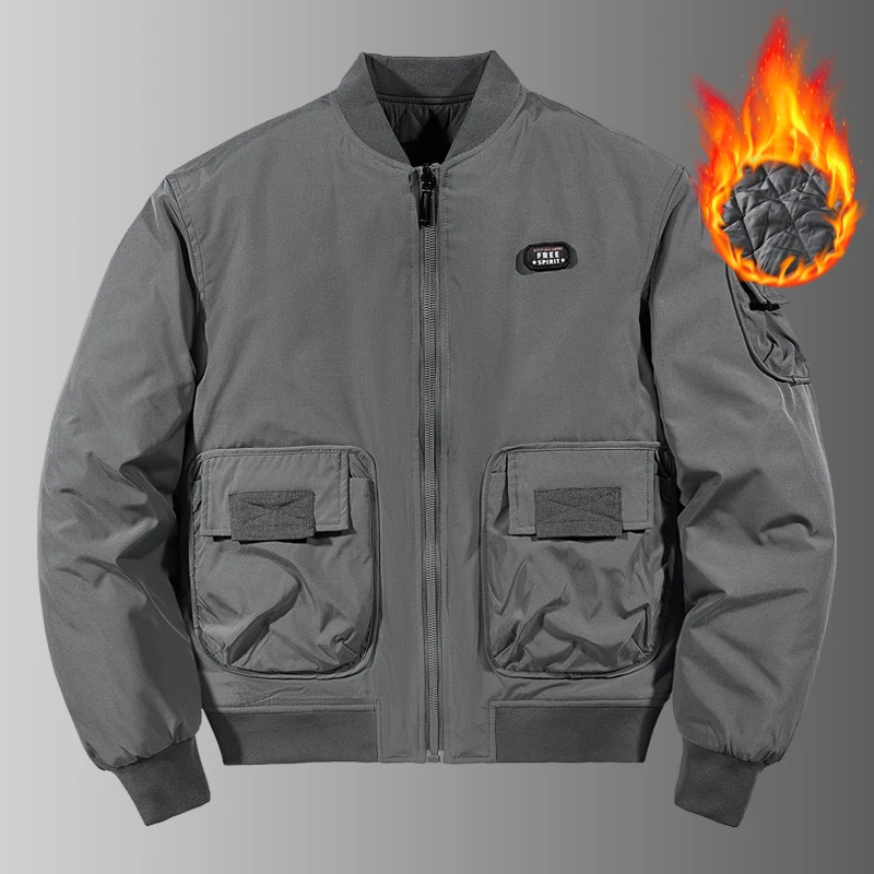 

Stand-collar Motorcycle Outwear Double Sided Jacket Winter Bomber Flight Jackets Green Windproof Pilot Jacket Thick Cargo Jacket