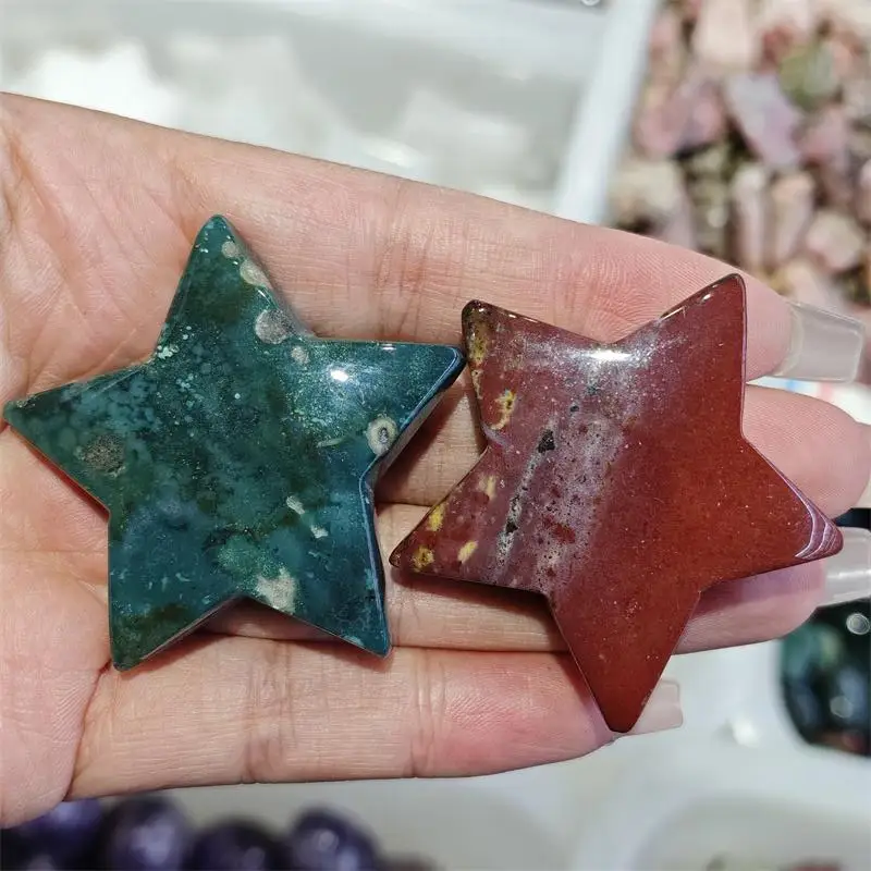 Natural Ocean Jasper Star Carving Healing Fengshui Stone Gemstones Home Decoration Holiday Gift 2PCS