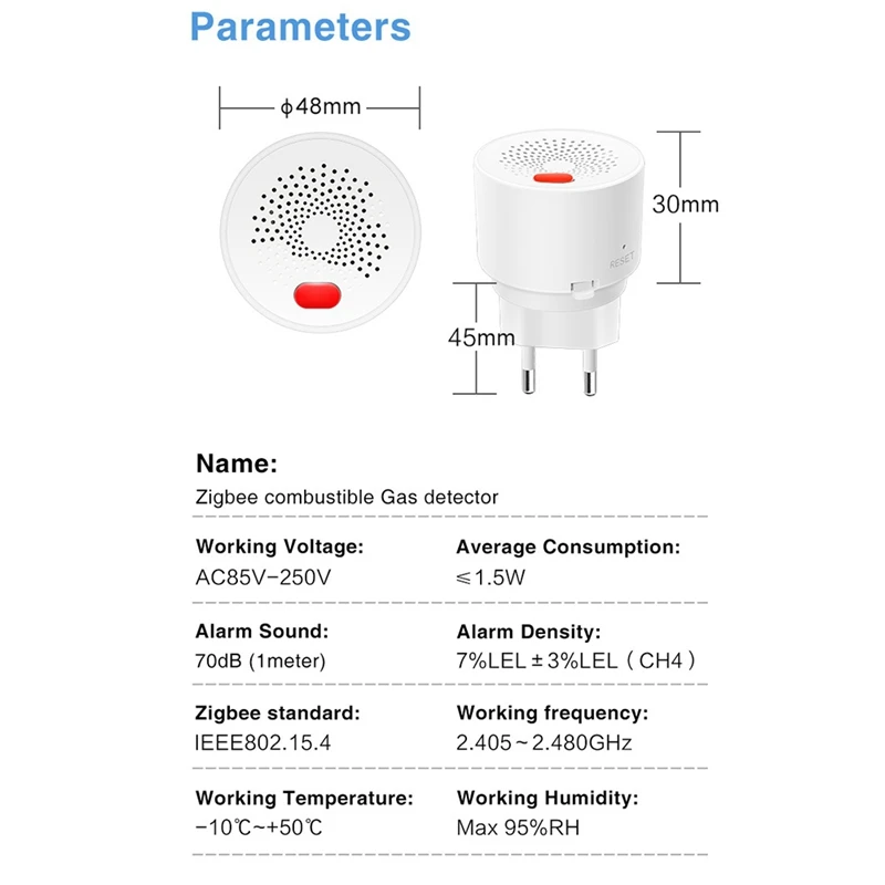 Zigbee Natural Gas Sensor Combustible Household Smart LPG Gas Leakage Alarm Detector Fire Security Protection EU-PLUG