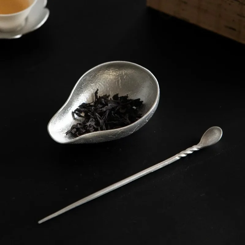 Handmade Chinese Pure Tin Tea Spoon Lotus Petal Water Drop Tea Awaken Device Tea Spade Tea Needle Six Gentlemen Two Piece Set