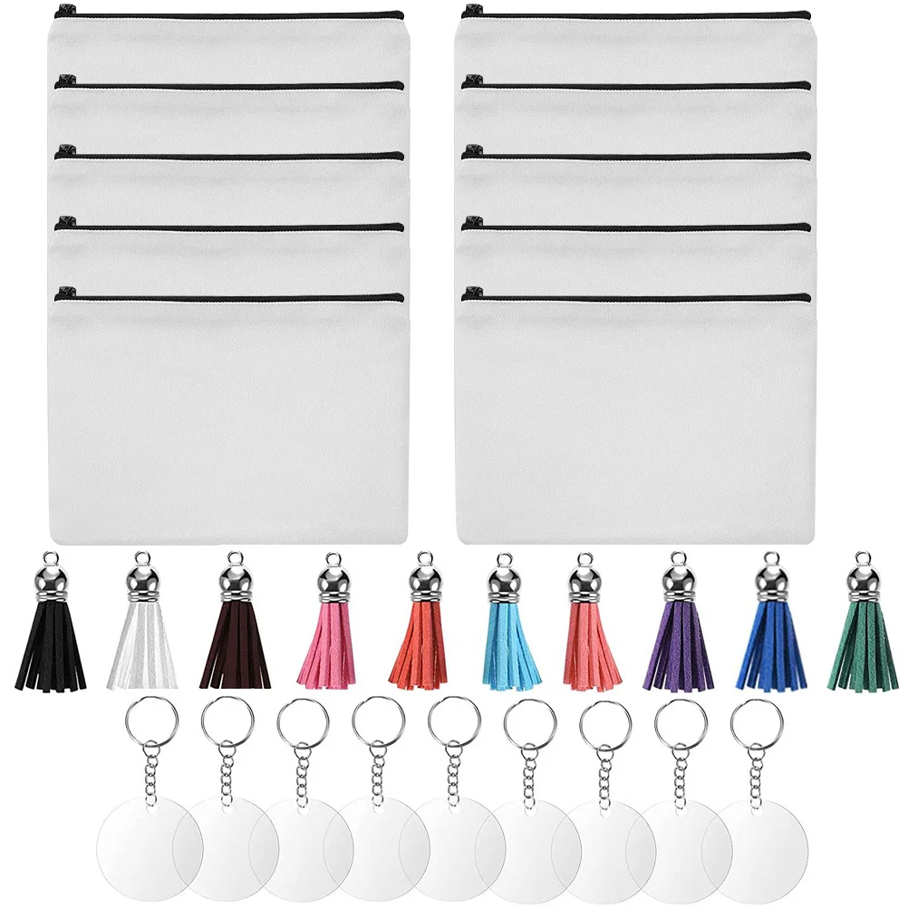 

1 set Blank Makeup Bag Set Canvas Pouch DIY Zipper Toiletry Heat Transfer Sublimation Storage Travel Organizer