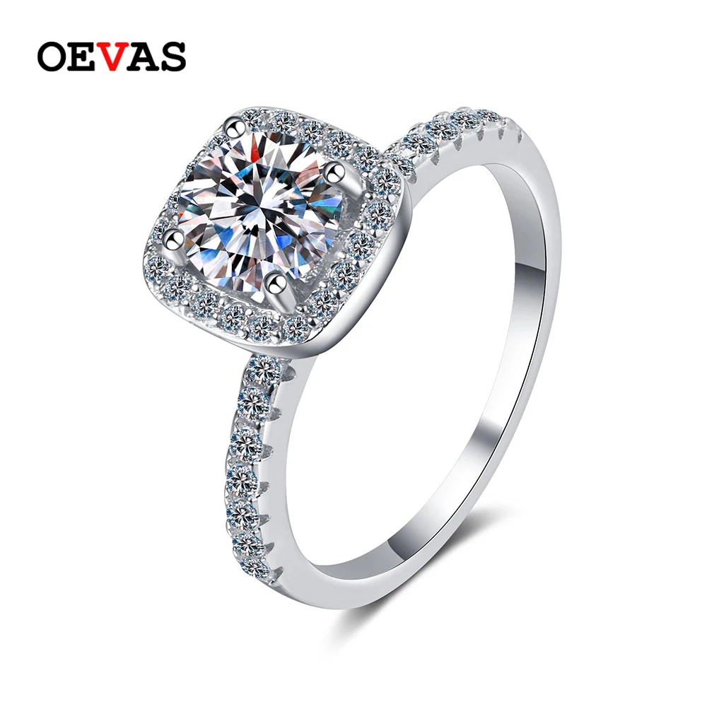 OEVAS 100% 925 Sterling Silver 0.5CT 1CT 2CT Moissanite Ring Diamond Band Ring For Women Sparkling Wedding Fine Jewelry Gifts