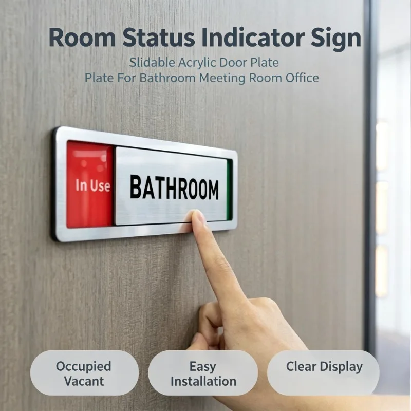 Acrylic Sliding Door Status Sign Occupied Vacant Indicator Plate for Bathroom Meeting Room Office