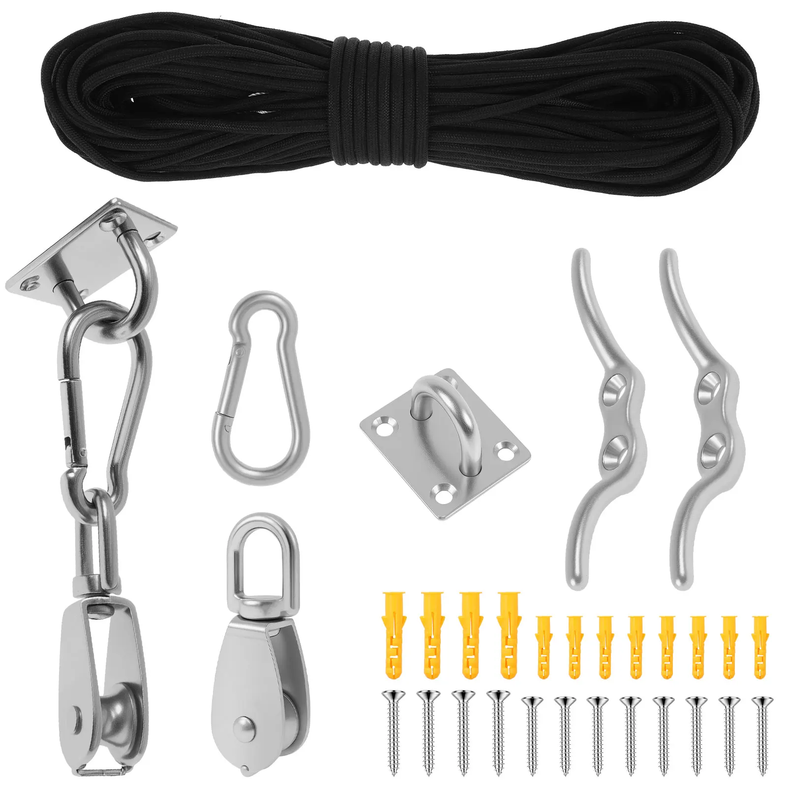 m20プーリーブロックシステムクレーンプーリーブロック、ポリプロピレンロープ、カラビナ、アイパッドプレート、ガレージガーデン用クリートフック付き