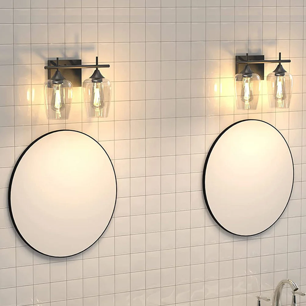 

2-Light Retro Bathroom Wall Lamp Vintage Industrial Style Bathroom Vanity Light Fixture Over Mirror Clear Glass Shade