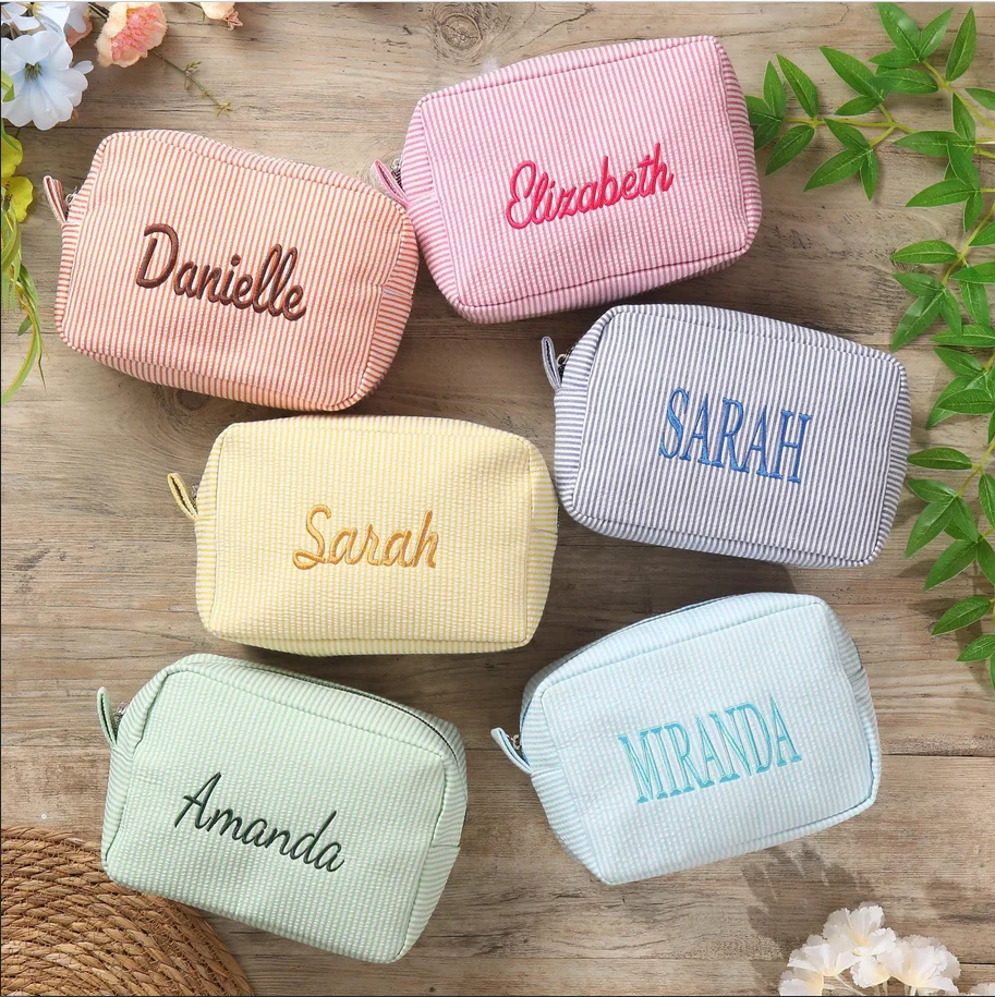 

Personalized Name Makeup Bag Custom Embroidered Wedding Gift Toiletry Bag Bridesmaid Gifts Storage Bag