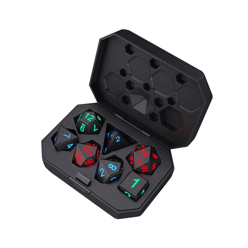 7Pcs Electronic Dice USB Rechargeable Luminous Dice Glow In The Dark DND Dices RPG Polyhedral Dice D4 D6 D8 D10 D12 D20