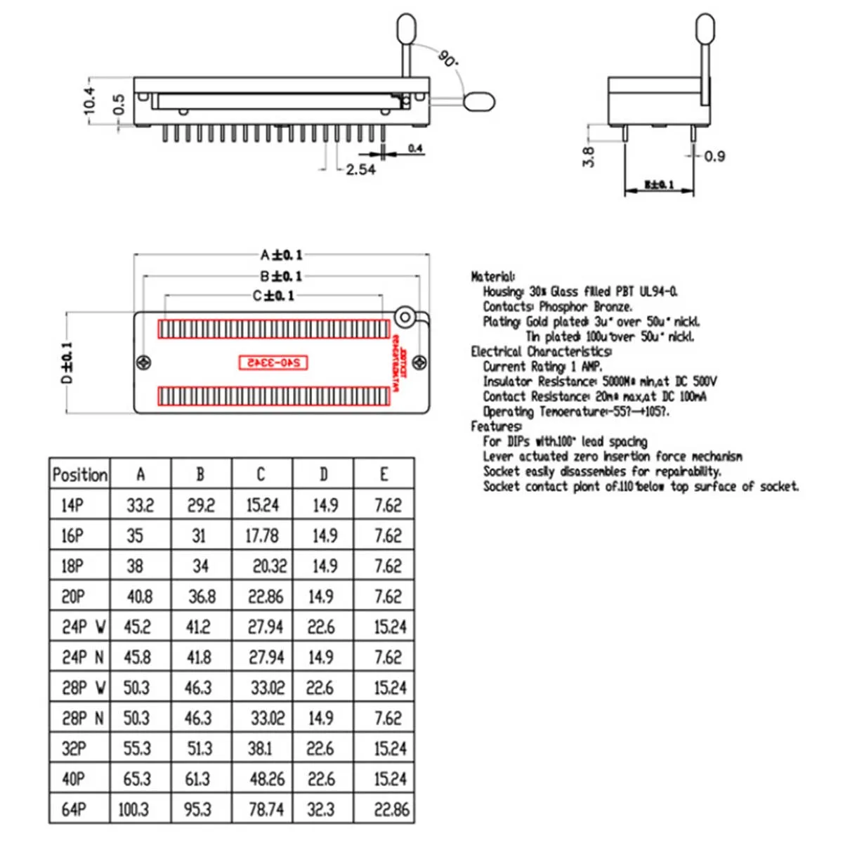 1Pcs IC lock seat zif socket Test Universal zif sockets 14Pin/16Pin/18Pin/20Pin/24Pin/28Pin/40Pin 14P/16P/18P/20P/24/28/40P