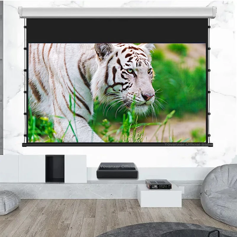 จอโปรเจคเตอร์แบบมอเตอร์ไฟฟ้า ขนาด 60-150 นิ้ว คุณภาพสูง สำหรับโปรเจคเตอร์ทุกประเภท รองรับ 4K 3D