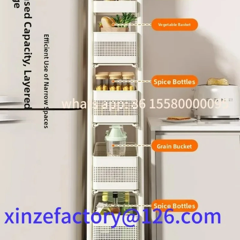 Carro organizador lateral de refrigerador de pie de elfo estrecho multicapa de cocina personalizable, almacenamiento