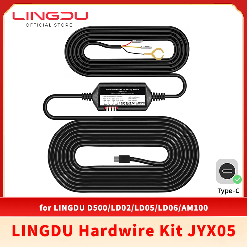 JYX05 Hardwire Kit With Type-C Port For LingDu D100/D500/LD06/LD05/LD02/LD08/AM100 Low Vol Protection 12V-24V in 5V2.5A Out