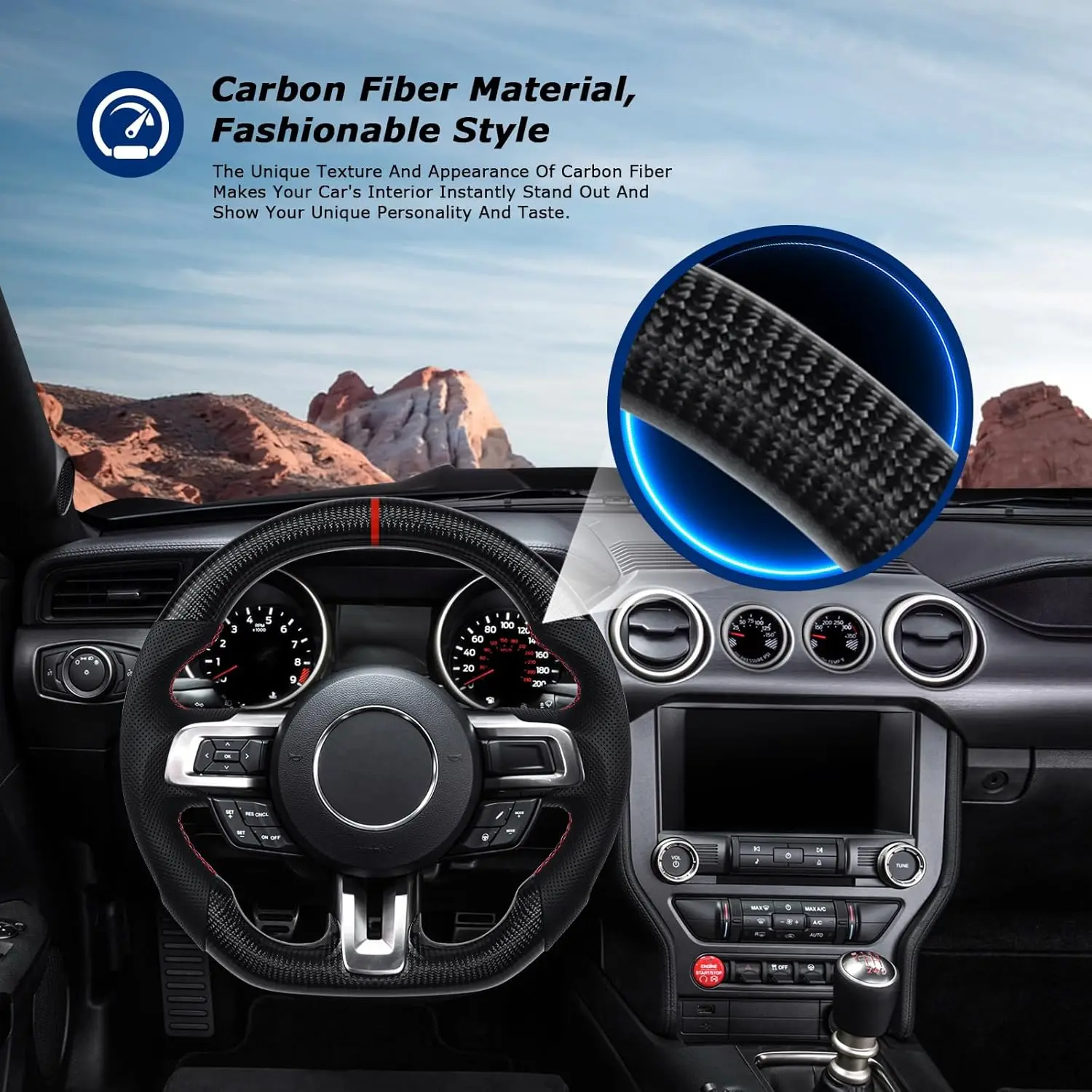 Real Carbon Fiber Steering Wheel For Mustang EcoBoost GT Shelby GT350 GT350R 2015-2017 Car Interior Upgrade Accessory