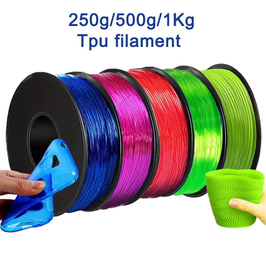 

3D Printer Filament 1.75mm 250g TPU 3D Plastic Printing Filament Flexible Filament Printing Materials Gray Black Red Color