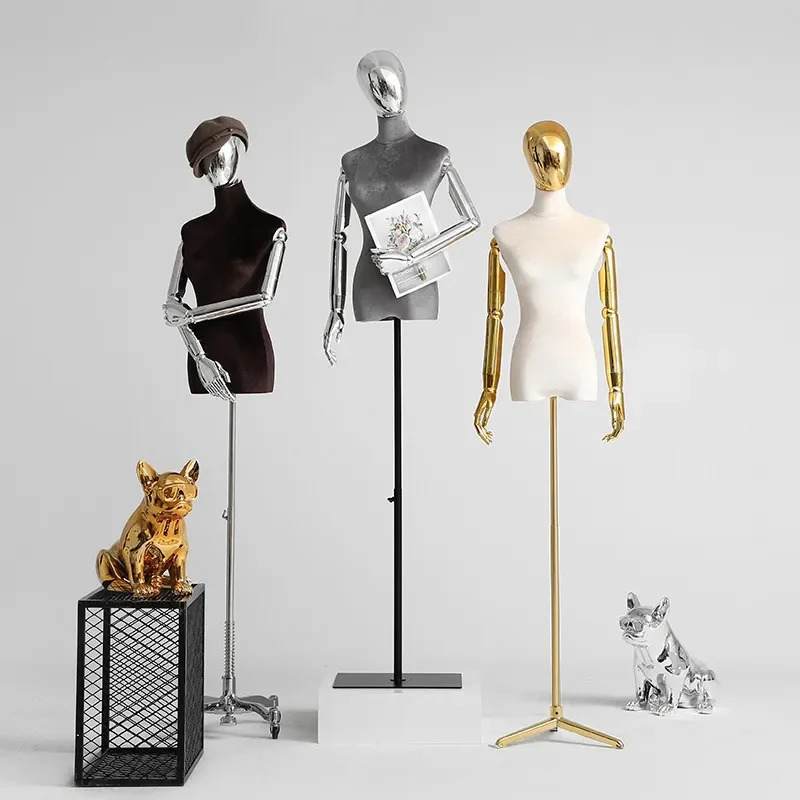 Silver Electroplated Full Body Mannequin Velvet Female Bust Doll for Clothing Store Display Shelf Props