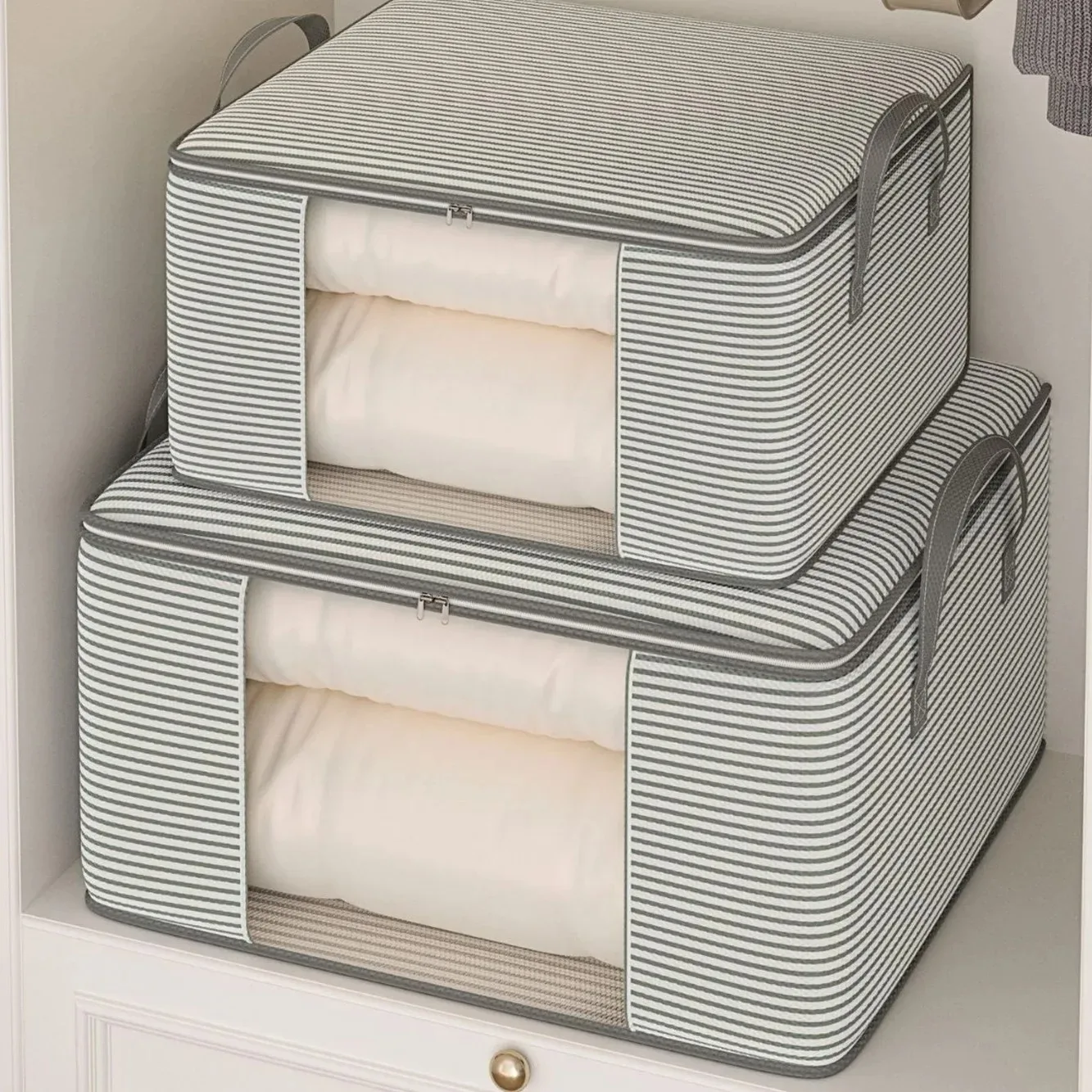 Cloth Visual Storage Bag Large Capacity Clothes Quilt Home Use Packing Organizer Bag Non-Woven Fabric Box Shape