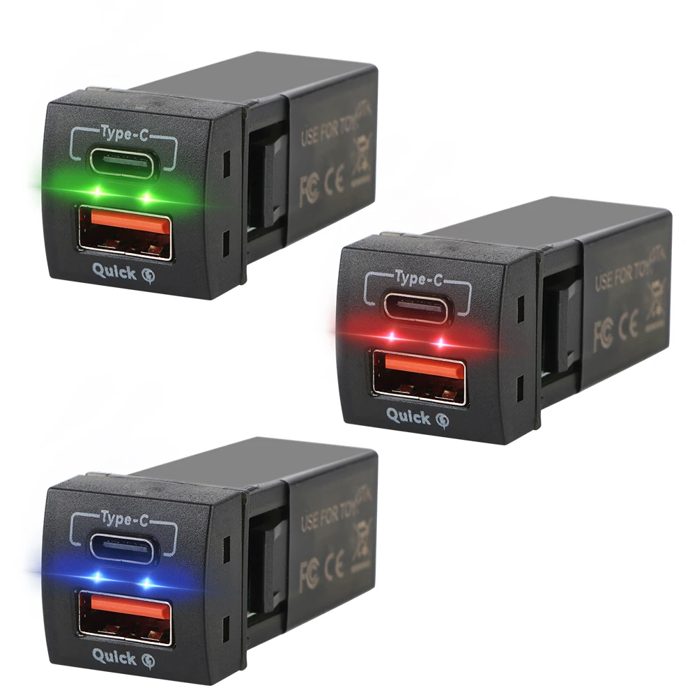 New For Toyota QC3.0 USB Type-C PD 12V Mobile Phone Accessories Power Socket 48W Fast Charger Voltmeter Quick Charge