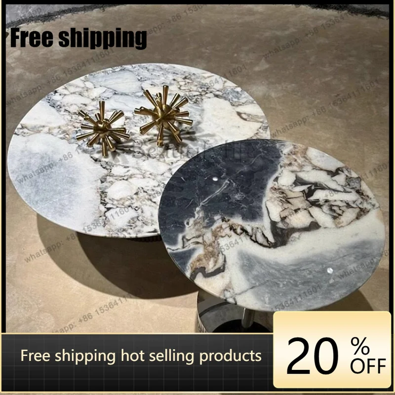 YJ Elephant White Natural Marble Round Coffee Table Home Ocean Storm Combination