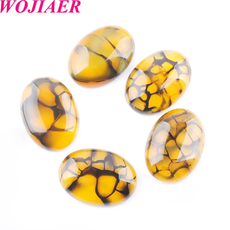 Natural Gemstone Oval Charme para Jóias, Cabochon Beads, Acessórios Anel, Sem Buraco, Dragão Ágata, 18x25x7mm, BU806, 5Pcs por Lote