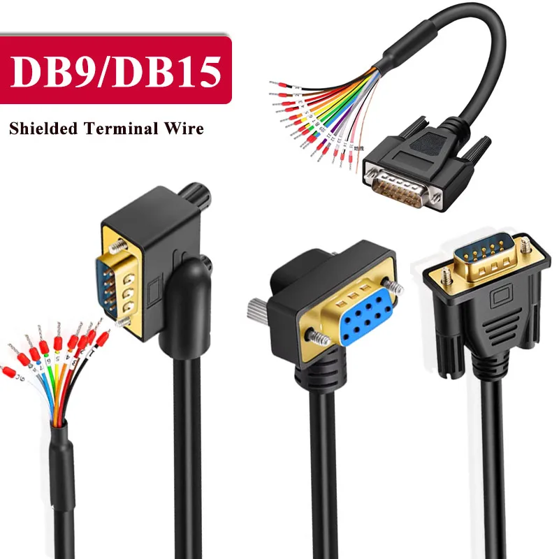 Shielded DB9 DB15 Connector Terminal Wire with Number Tube 9/15 Pin Male Female Single Head Cable Serial Port Connection Line