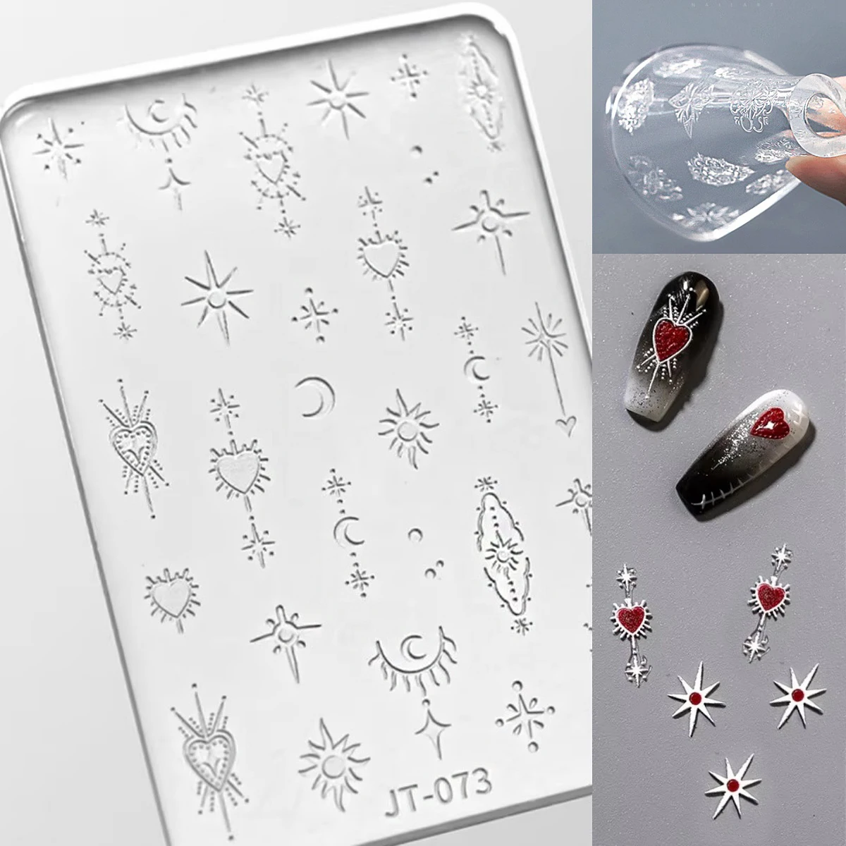 Love Heart Star Moon Bowknot Winter Snowflake Nail Accessories Christmas Totem Manicure Silicone Carving Mold Mould DIY Template