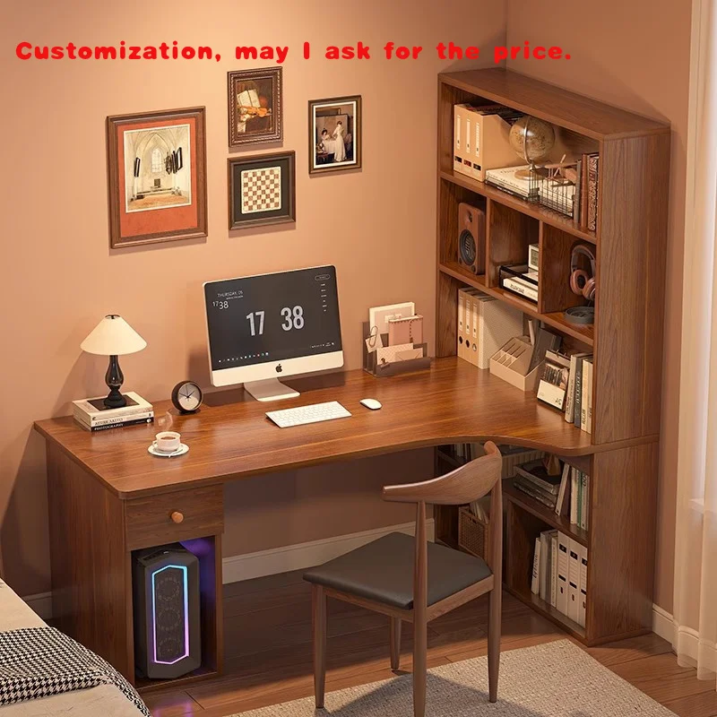custom.Customizable Modern Design L - Shaped Wooden Desk with Bookshelf Home Office Computer Desk Storage Shelves Durable