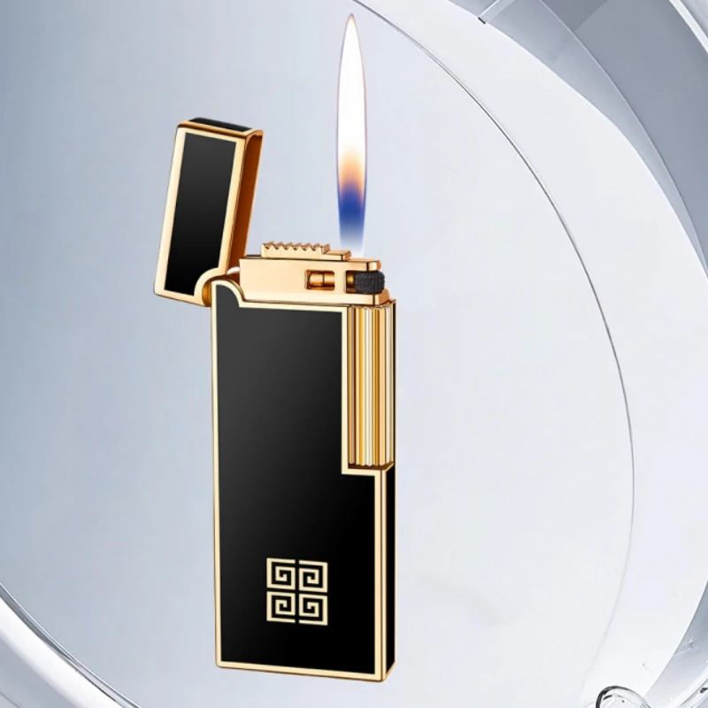 

High End Mini Retro Slim Grinding Wheel Inflatable Lighter Elegant Open Flame Electroplating Gift for Men Cigarette Accessories