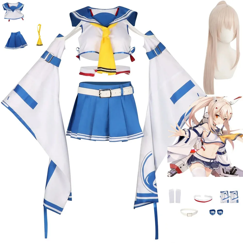 

Anime Game Azur Lane IJN Ayanami Cosplay Costume Sailor Suit JK Uniform Shirt Skirt Wig Woman Sexy Halloween Carnival Set