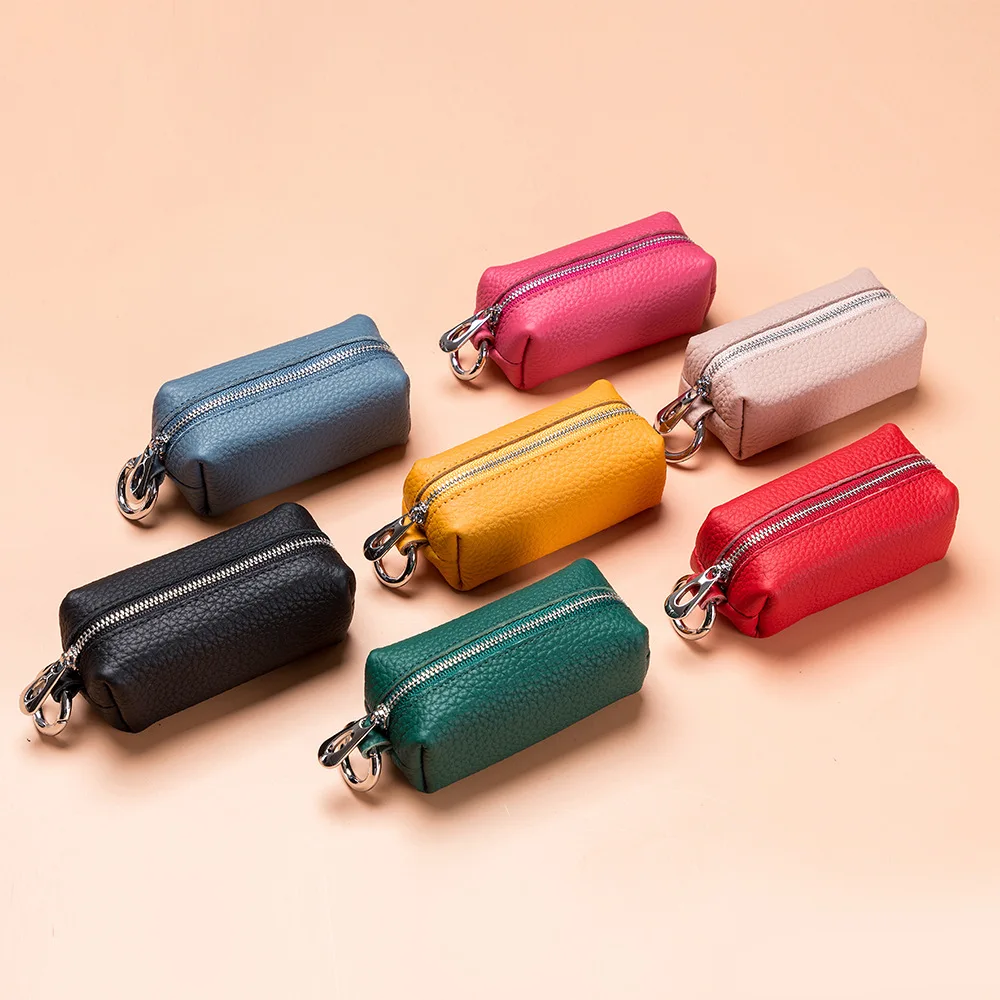 Portable Genuine Leather Key Bag Car Key Holder Purse Zipper Coin Organizer Keychain Wallet Women Men Mini Key Cover Change Bag