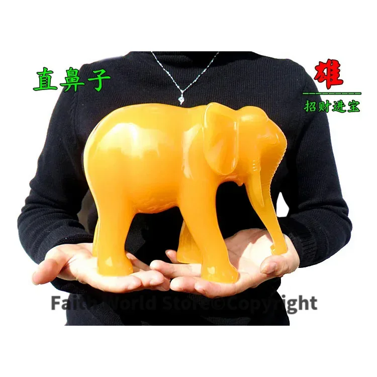 A pair-21CM Large # office Company home efficacious FENG SHUI Talisman Inviting Money Auspicious jade Elephant Sculpture statue
