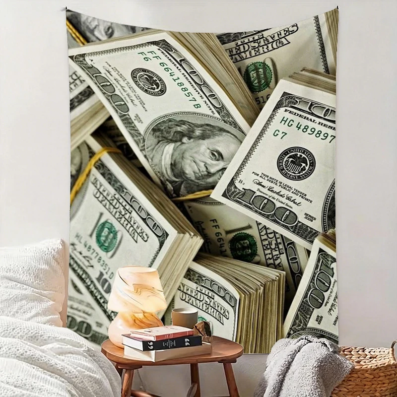 1PC 100 Dollar Bill Stack Print Backdrop Banner, Bedroom Living Room Photo Background, Polyester, Home Decor, Wall Art
