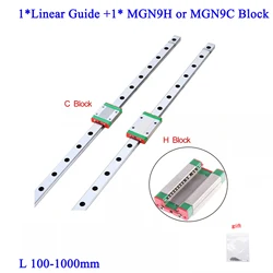 1pc 9mm Linear Guide MGN9 MGN9H MGN9C 100 150 200 250 300 350 400 450 500 550mm linear Rail+ MGN9H or MGN9C Block 3D Printer CNC