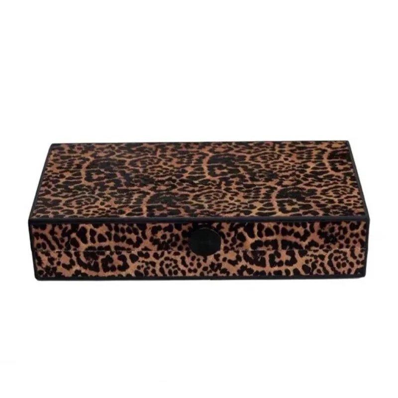 Leopard Print Storage Box Natural Horse Hair Desktop Storage Container Jewelry Case Marbling Rectangular Box Home Accessories