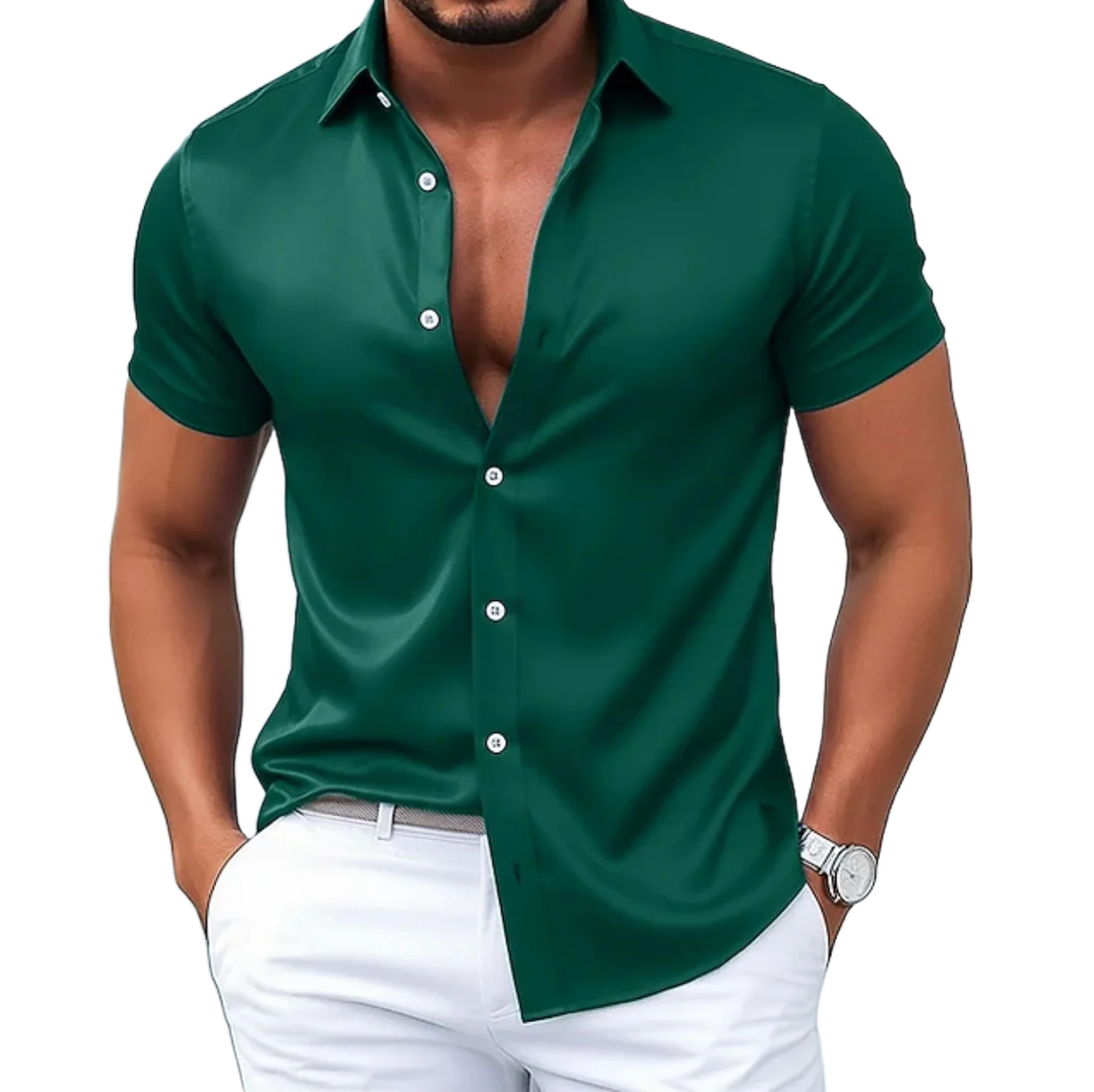 

Men's Shiny Business Casual Long Sleeve Shirt 2026 Summer New Men's Long Sleeve Shirt Smooth Shiny Solid Color Formal Tops