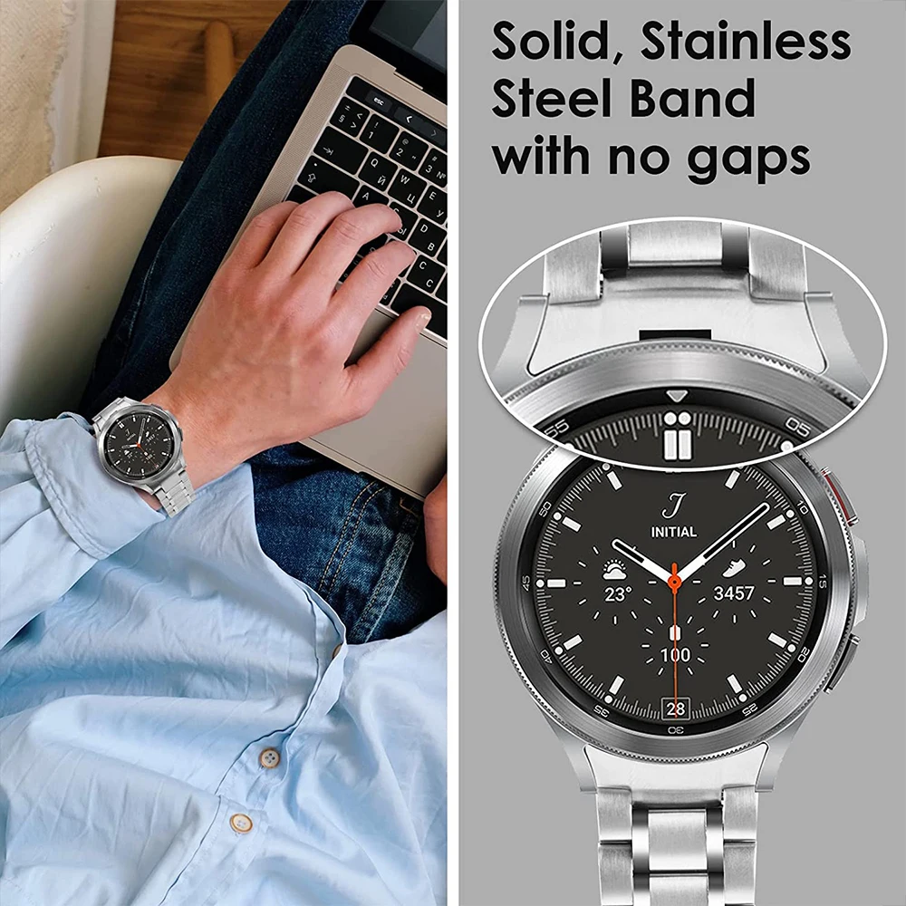 No Gaps Stainless Steel Strap for Samsung Galaxy Watch 6 5 Pro 5 40 44mm 4 6 Classic 47 43mm 46mm Band Curved end Metal Bracelet