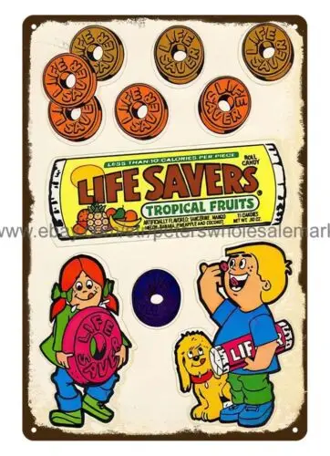 wall furnishing 1980s candy Life savers strawberry butter rum metal tin sign sign