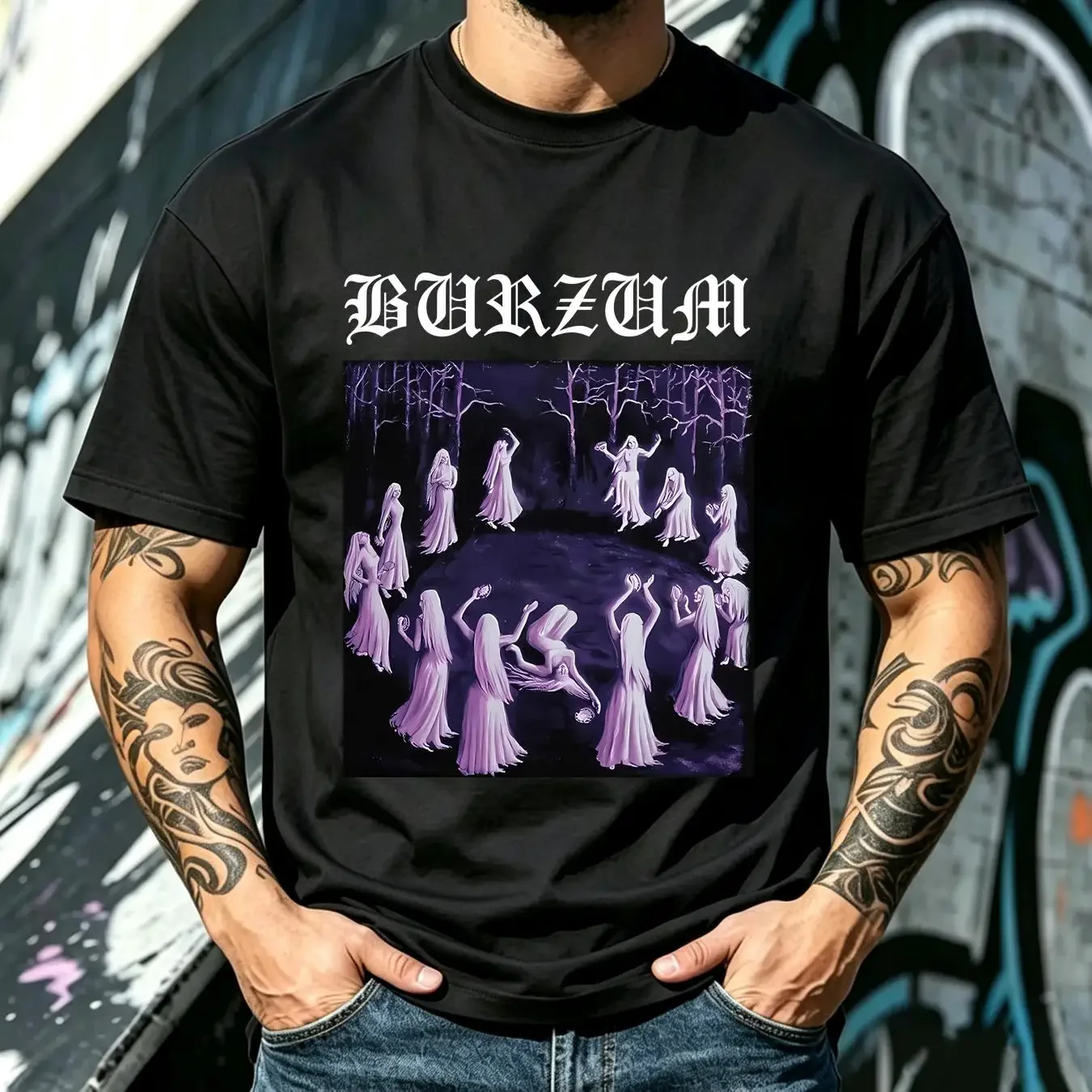 washed T Shirt burzum witches dancing vintage Washed Stretched Unisex fashion designer clothes Soft graphic Breathable Casual