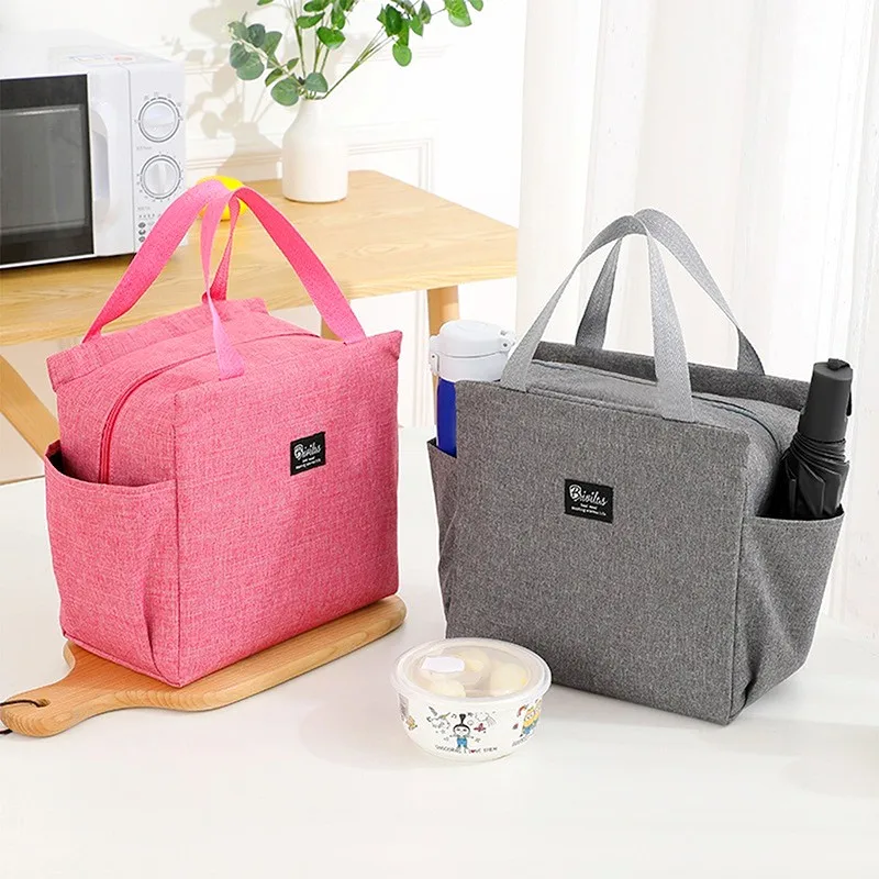 

Thermal Lunch Bags Portable Oxford Fresh Cooler Pouch for Office Student Convenient Lunch Box Tote Black Gray Food Container Bag