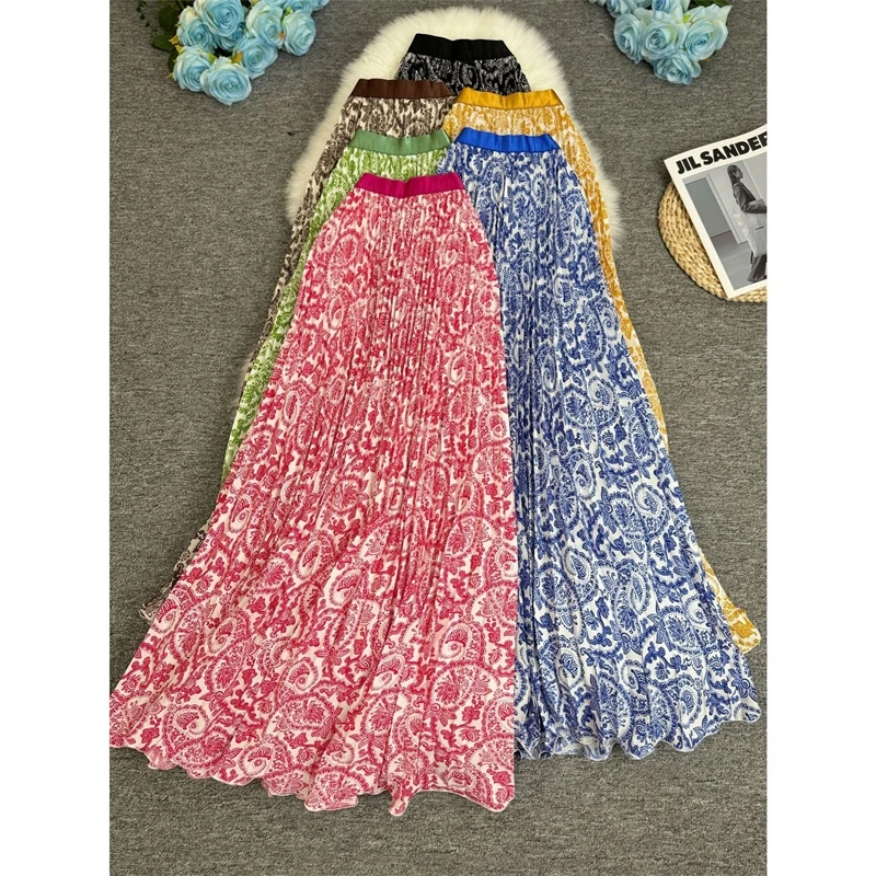 

Летняя плиссированная юбка-миди трапециевидной формы с высокой талией для женщин 2024, длинные струящиеся повседневные юбки для похудения для повседневной носки на открытом воздухе