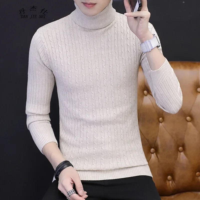 Fashion Knitted Sweaters For Men Winter Wool Turtleneck Men Long Sleeve Top Slim High Neck Sweater Solid Color Men's Clothing