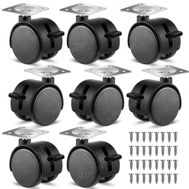 4Pcs Furniture Caster Wheel Table Plate with Brake 1.5/2inch Swivel Castor Wheel Replacement Trolley Cart DIY Shelf Roller Black